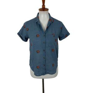 Toad & Co Women’s Button Down Top XS Shirt Blue Short Sleeve